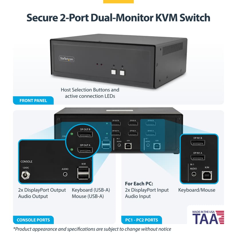 Startech StarTech.com CK4-P202 KVM-bryter Svart