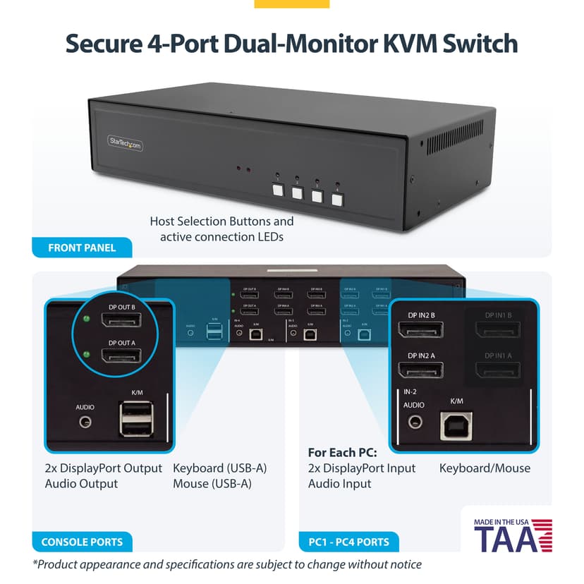 Startech StarTech.com CK4-P204 KVM-bryter Svart