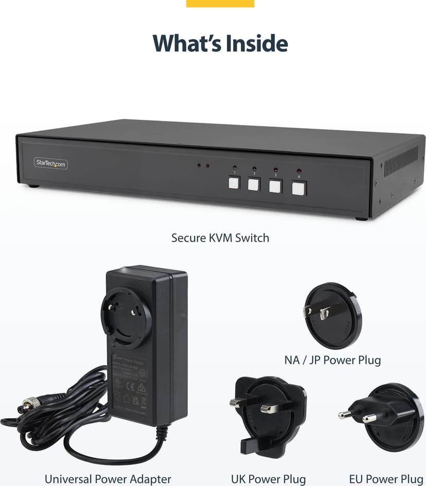 Startech StarTech.com Secure 4-Port KVM Switch, DisplayPort, 4K 30Hz, NIAP 4.0 Gecertificeerde Desktop KVM, Metalen Behuizing, Made in USA