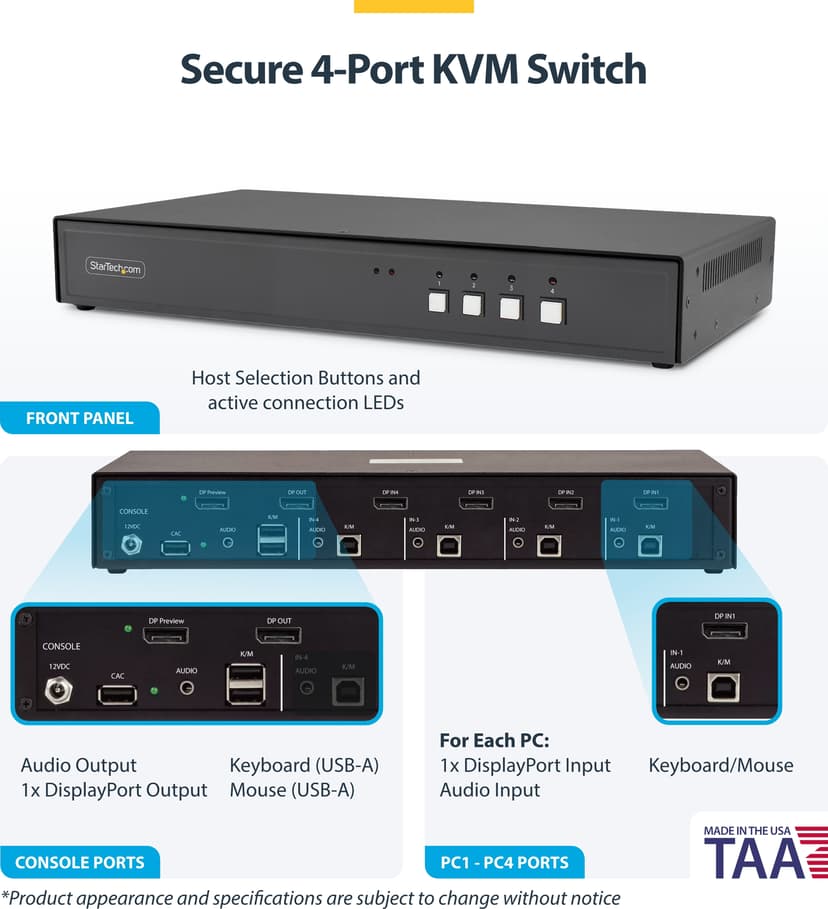 Startech StarTech.com CK4-P104 KVM-kytkin Musta