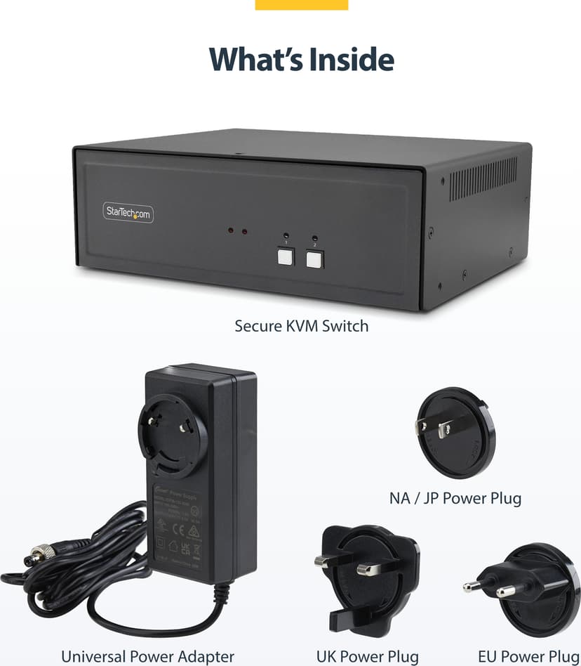 Startech StarTech.com Säker 2-portars KVM-switch, HDMI eller DisplayPort, 4K 60 Hz, NIAP-godkänd stationär KVM, metallhölje, CAC-port, TAA-kompatibel