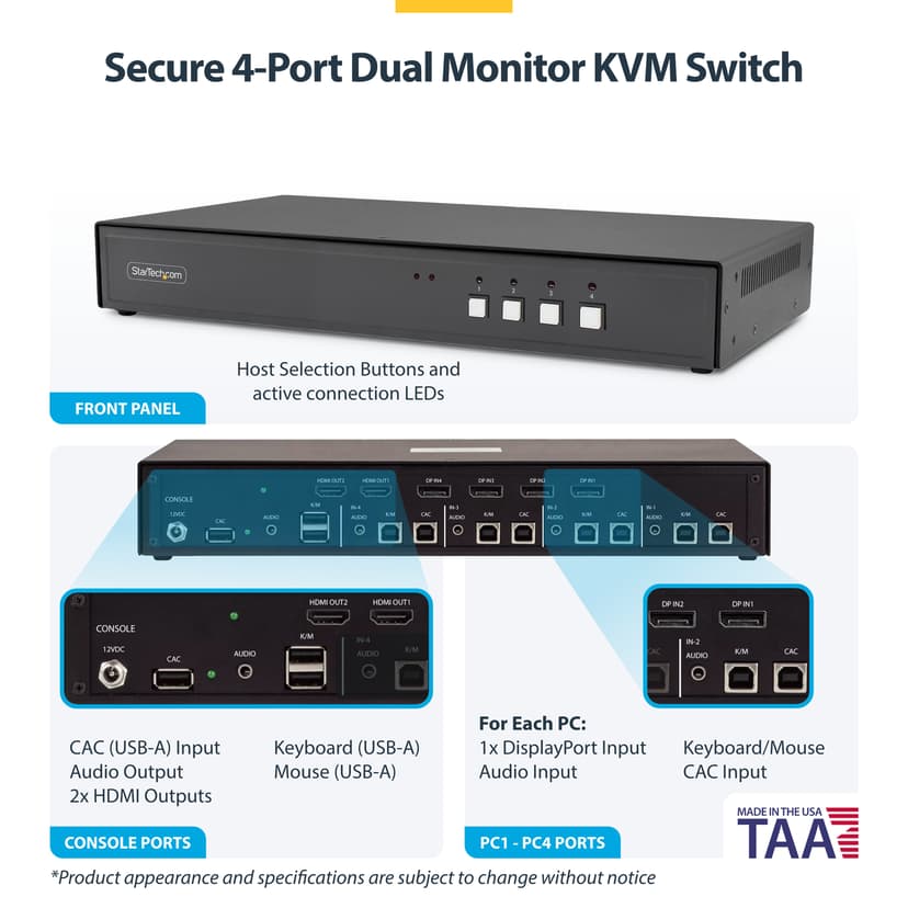 Startech StarTech.com CK4-PM104C KVM-bryter Svart