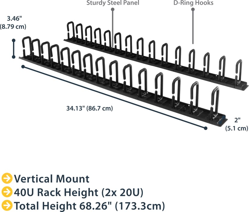 Startech Vertical 0U Server Rack Cable Management w/ D-Ring Hooks
