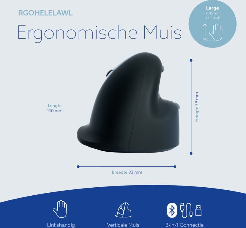 R-Go Tools HE Vertical Break Large Left Bluetooth Muis