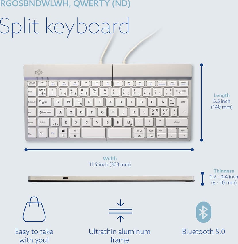 R-Go Tools Split Break Ergonomic Trådlös Nordisk Tangentbord