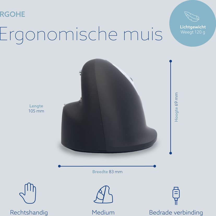 R-Go Tools HE Vertical Break Medium Right USB-A Muis