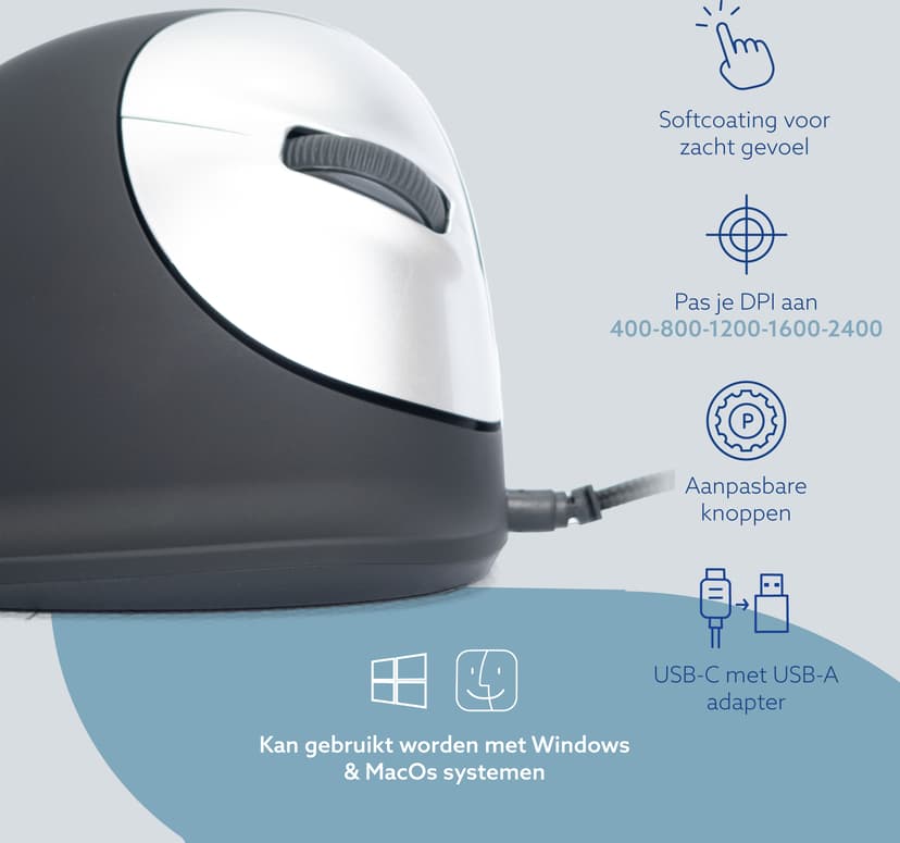 R-Go Tools HE Vertical Break Medium Right USB-A Muis