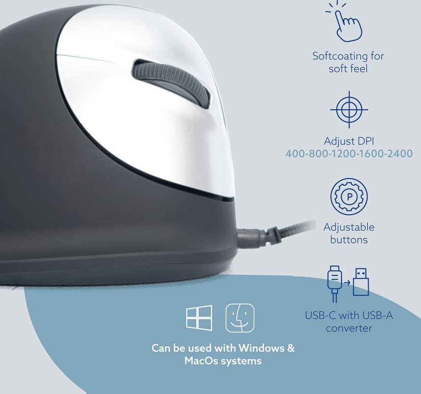 R-Go Tools HE Vertical Break Medium Right USB-A Muis
