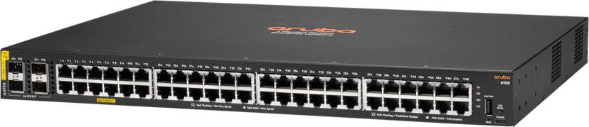 HPE Aruba Networking 6100 48G Class4 PoE 4SFP+ 370W hanterad L3 Gigabit Ethernet (10/100/1000) Strömförsörjning via Ethernet (PoE) stöd 1U Svart