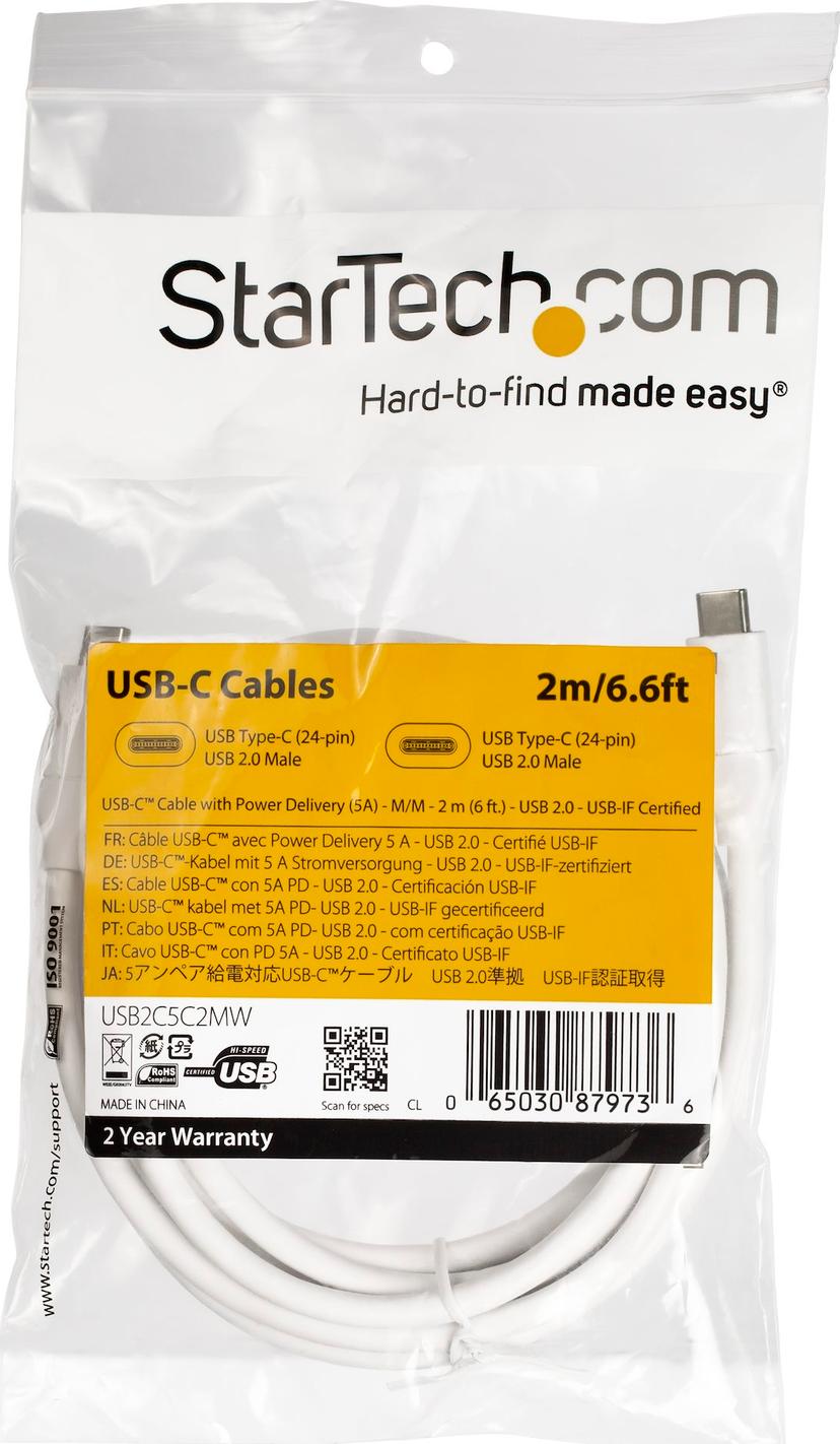 Startech Charge USB-C Cable 100W (USB 2.0) 2m USB-C USB-C Vit