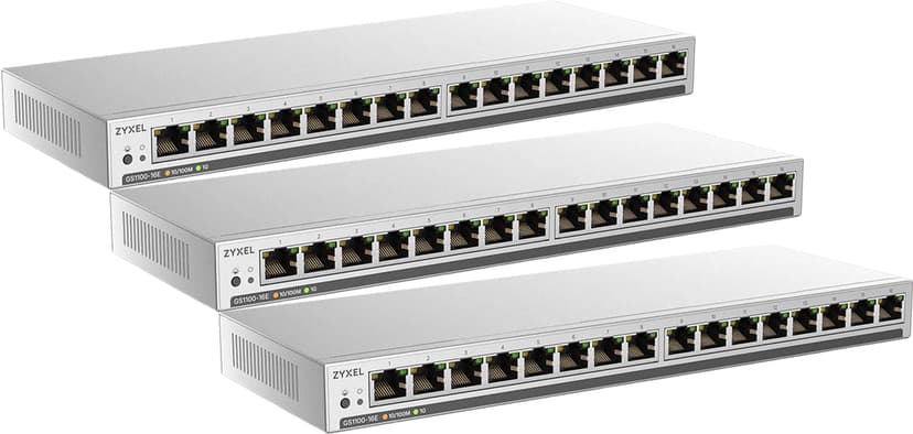 Zyxel GS1100-16E 16-portars Gigabit Slim-switch 3-pack