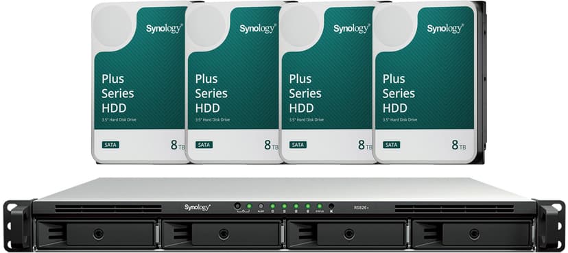 Synology RS826+ NAS Med 32TB (4x8TB) Forinstalleret