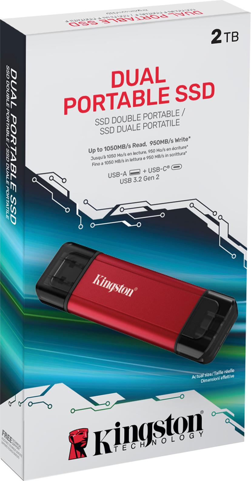 Kingston Dual Portable SSD USB-A, USB-C Musta, Punainen