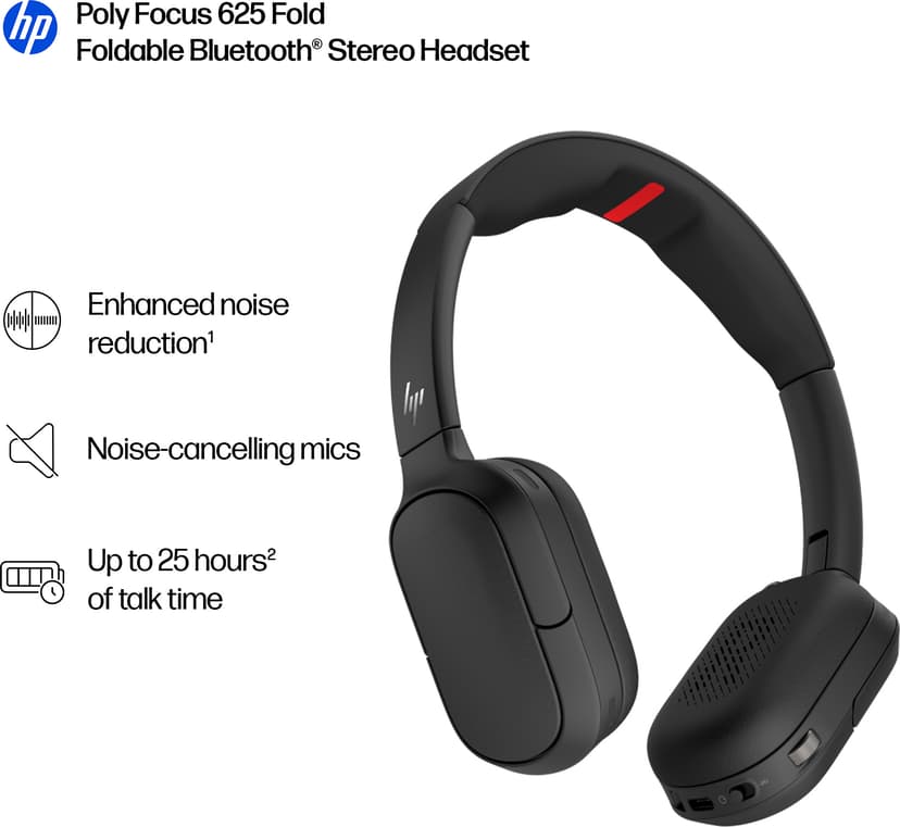 HP Poly Focus 625 Fold Stereo Bluetooth Headset Stereo USB-C Svart