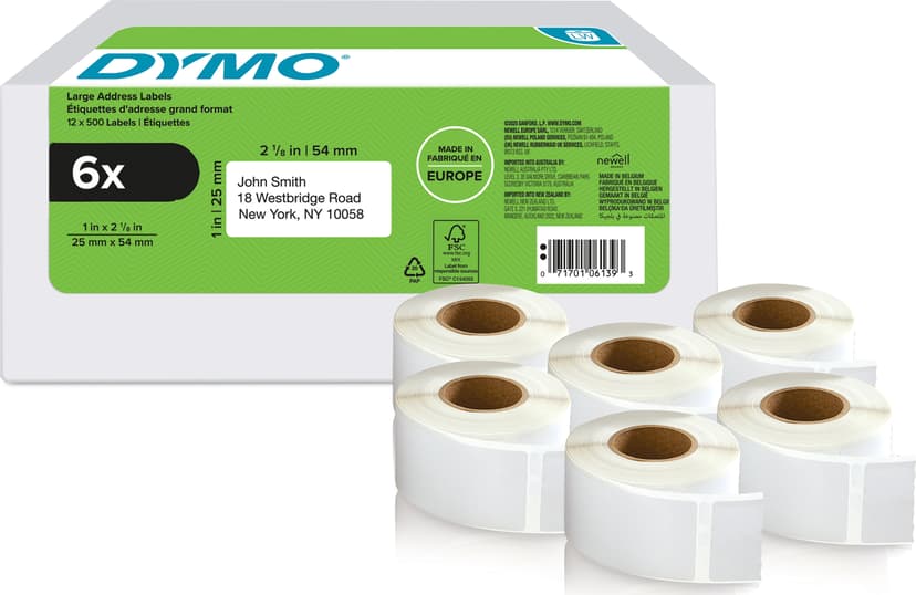 Dymo Labels Retouradres 54 x 25mm 500st/Rol 6-Pack