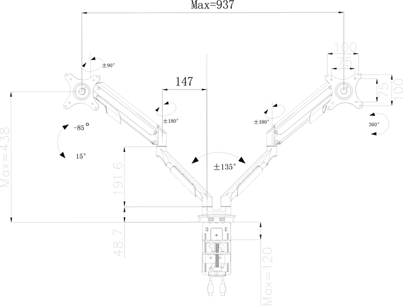 Prokord Gas Lift Arm Dual White