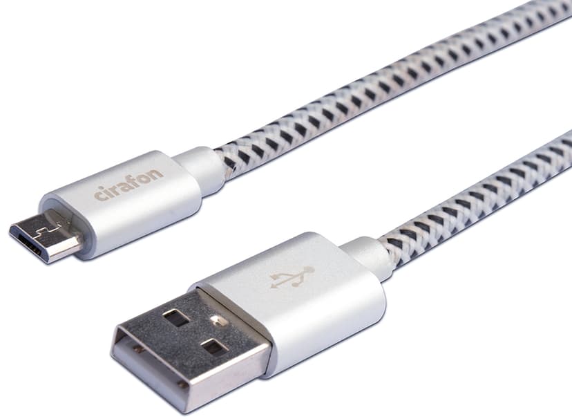 Cirafon Micro USB- kabel 2m USB-A Micro USB-B Svart, Hvit