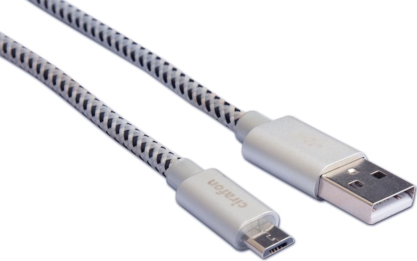 Cirafon Micro USB- kabel 2m USB A Micro-USB B Sort, Hvit