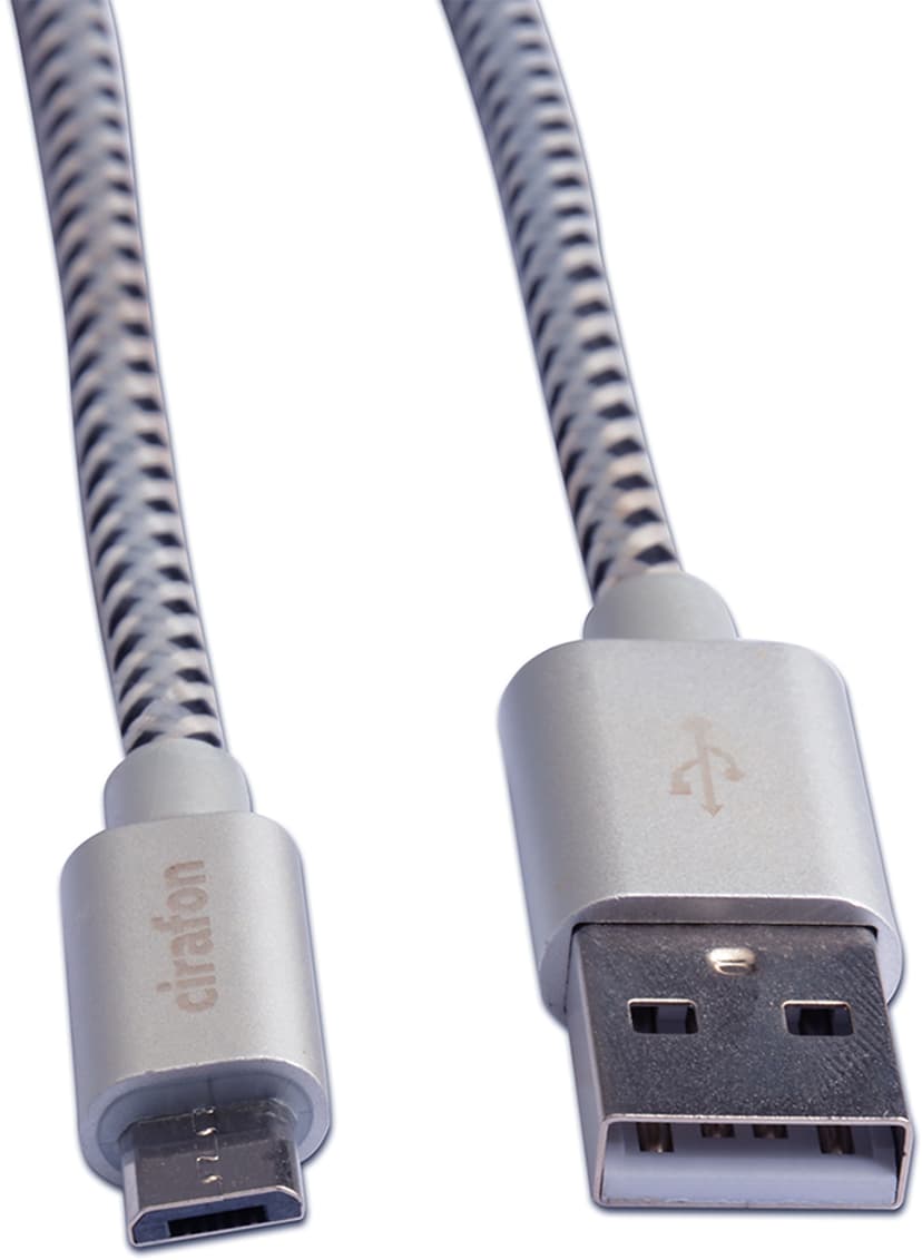 Cirafon Micro USB- kabel 2m USB-A Micro USB-B Svart, Hvit