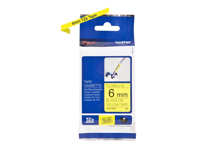 Brother Tape 6mm TZe-FX611 Svart/Gul Flexibel