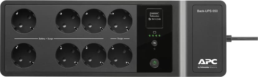 APC Back-UPS 650VA 230V 1 USB charging port - (Offline-) USV uforstyrrbar strømforsyning (UPS) Standby (Offline) 0,65 kVA 400 W 8 AC-utganger