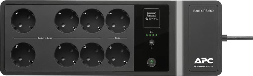 APC Back-UPS 650VA 230V 1 USB charging port - (Offline-) USV UPS-virtalähde Valmiustila (ilman yhteyttä) 0,65 kVA 400 W 8 AC-pistorasia(a)