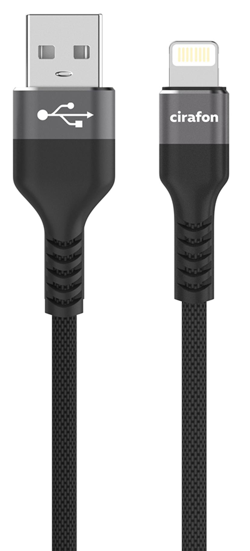 Cirafon Sync/Charge Cable AM To Lightning 1.0m - Black Q 1m. Sort, Grå