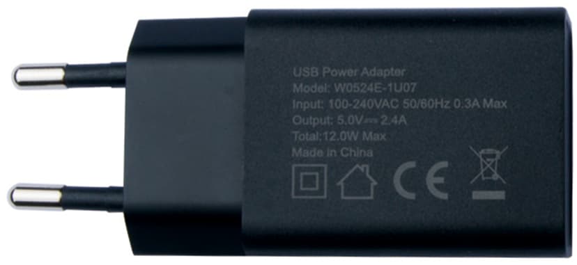Cirafon Wall Charger 1xUSB 230V 5V 2.4A Black Sort