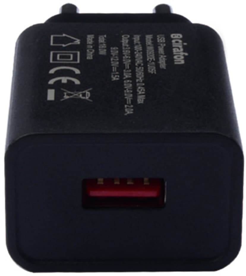 Cirafon Strömadapter 1xUSB 230V 5V 2.4A Black Svart