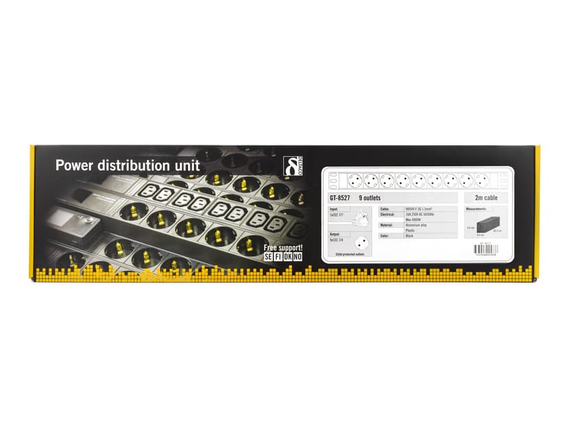 Deltaco PDU, 9 x CEE 7/4, 1 x CEE 7/7, 2 m, svart