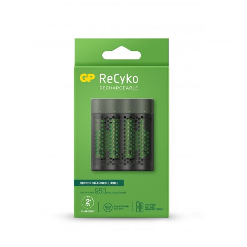 GP ReCyko Speed Charger M451 USB + 4 stk. AAA 950mAh Batterier