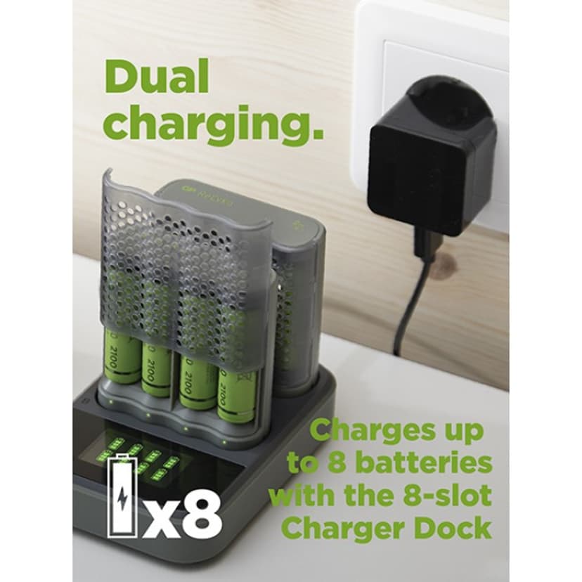 GP ReCyko Speed Charger M451 USB + Dubbel laddningsdocka + 8st 2600mAh Batteri