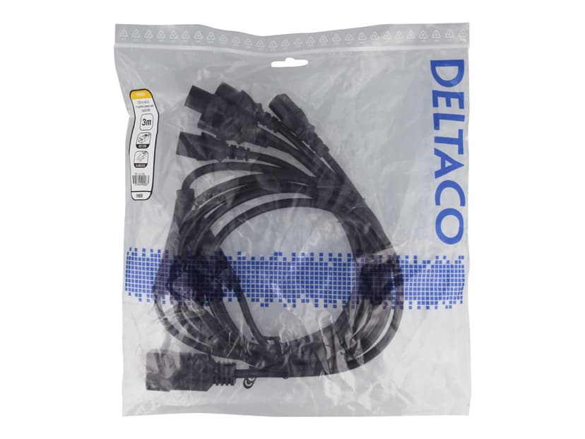 Deltaco Strömdelare 1 C20 to 5 C13 16A 3m 3m IEC C20 IEC C13 Svart