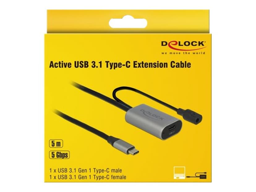 Delock USB-forlengelseskabel 5m USB-C USB-C Svart, Grå