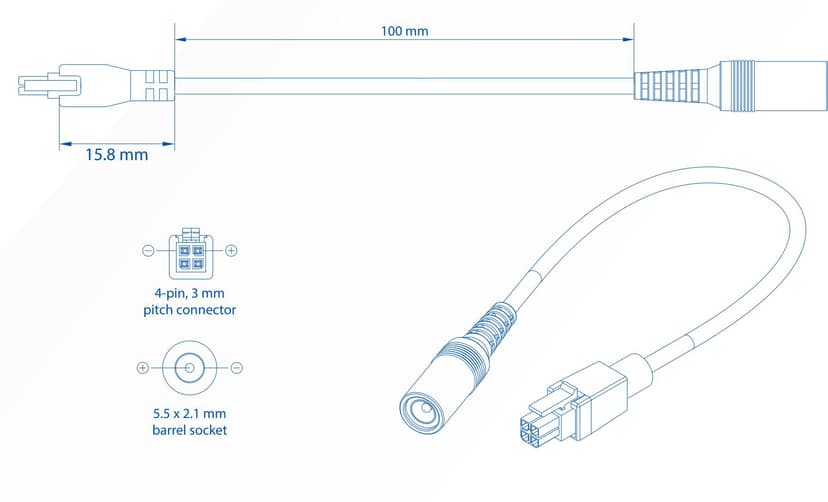 Teltonika 4-Pin To Barrel Socket Adapter 0.1m DC 4-pin Svart