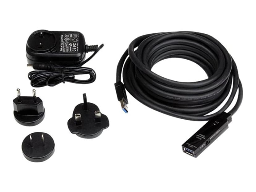 Startech 16.4ft Active USB 3.0 Extension Cable with AC Power Adapter 5m USB-A USB-A Svart