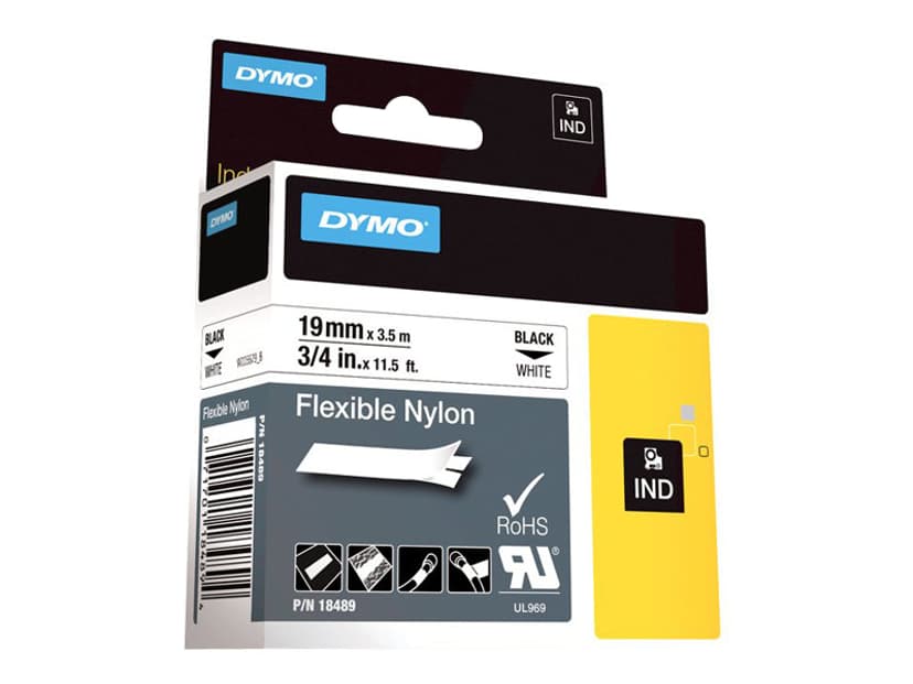 Dymo Tape RhinoPRO Joustava Nylon 19mm Musta/Valkoinen
