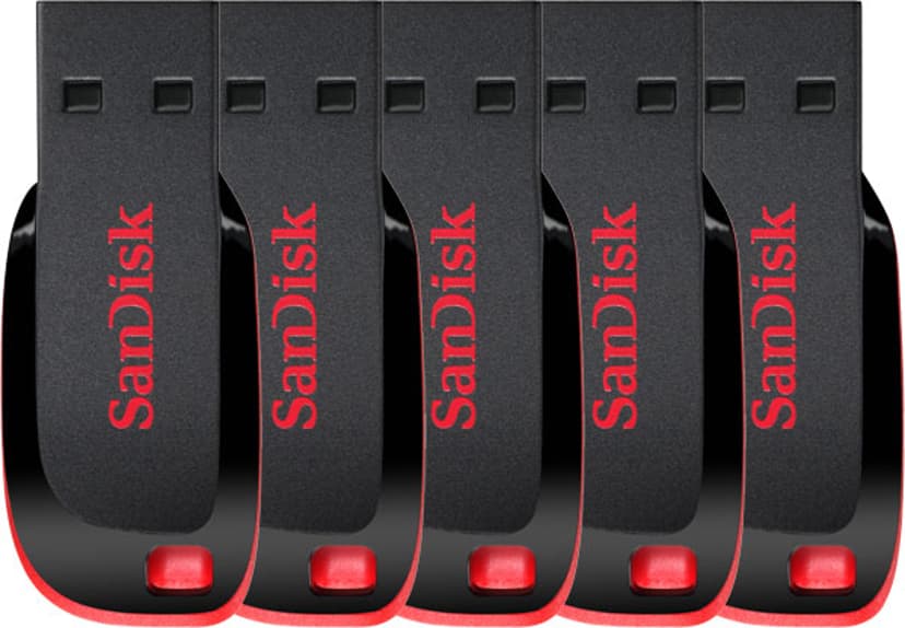 SanDisk Cruzer Blade 5-Pack 16GB USB Type-A Svart, Röd