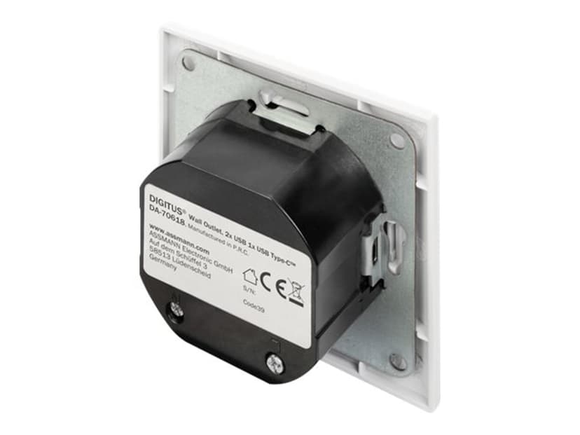 Digitus DA-70618 eluttag 2 x USB A + 1 x USB C Vit