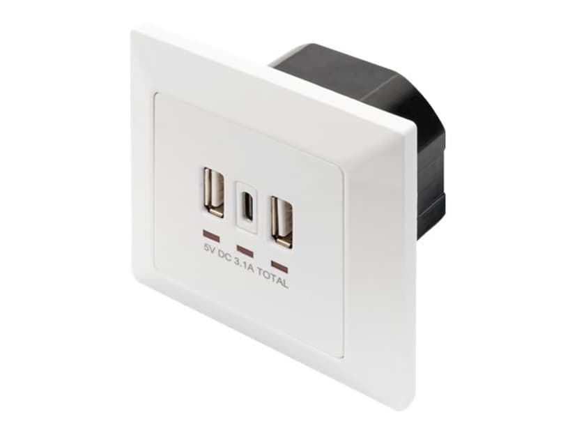 Digitus DA-70618 eluttag 2 x USB A + 1 x USB C Vit