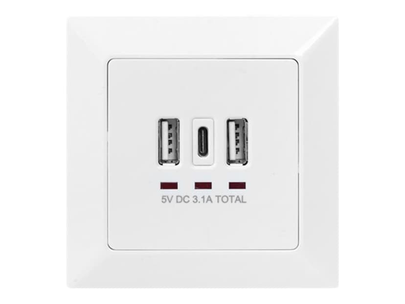 Digitus DA-70618 eluttag 2 x USB A + 1 x USB C Vit