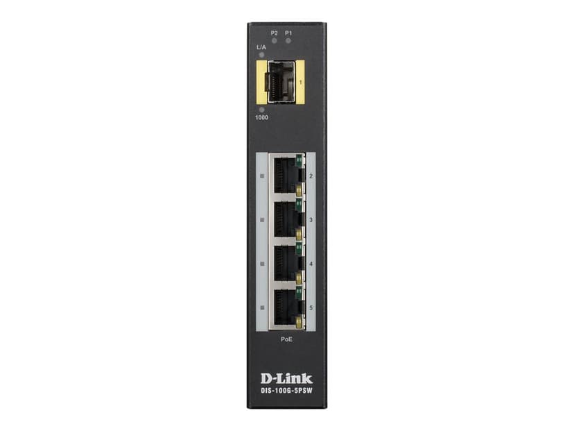 D-Link DIS‑100G‑5PSW Unmanaged L2 Gigabit Ethernet (10/100/1000) Power over Ethernet (PoE) Zwart