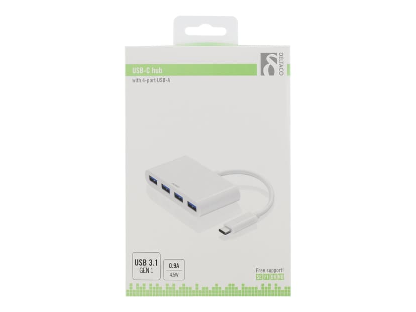 Deltaco USBC-HUB1 grensesnitt-hub USB 3.2 Gen 1 (3.1 Gen 1) Type-C 5000 Mbit/s Hvit USB 3.2 Gen 1 (3.1 Gen 1) Type-C USB 3.2 Gen 1 (3.1 Gen 1) Type-A