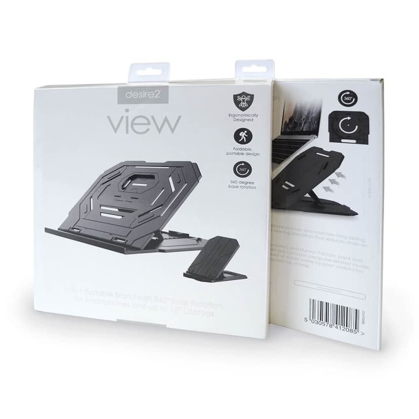 Desire2 Laptop-stativ 2-i-1 + mobil stativ, sort