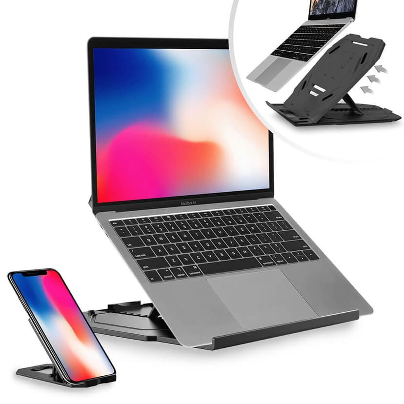 Desire2 Laptop-stativ 2-i-1 + mobil stativ, sort