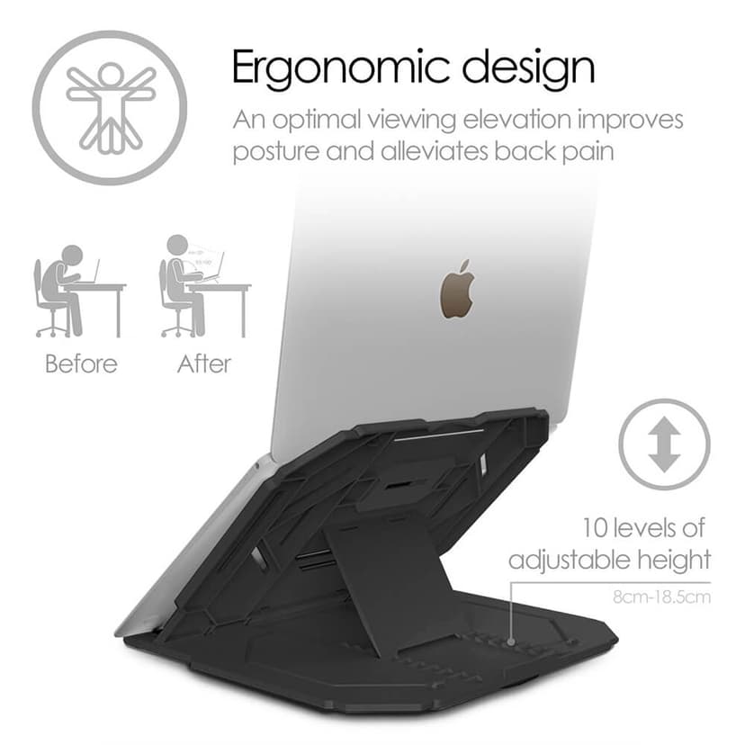 Desire2 2in1 Portabelt Laptopställ Svart Med Mobilställ