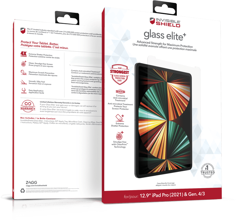 Zagg InvisibleShield Glass Elite+ iPad Pro 12.9" 3rd gen, iPad Pro 12.9" 4th gen, iPad Pro 12.9" 5th gen, iPad Pro 12.9" 6th gen