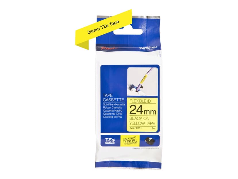Brother Tape 24mm TZe-FX651 Zwart/Geel Flexibel