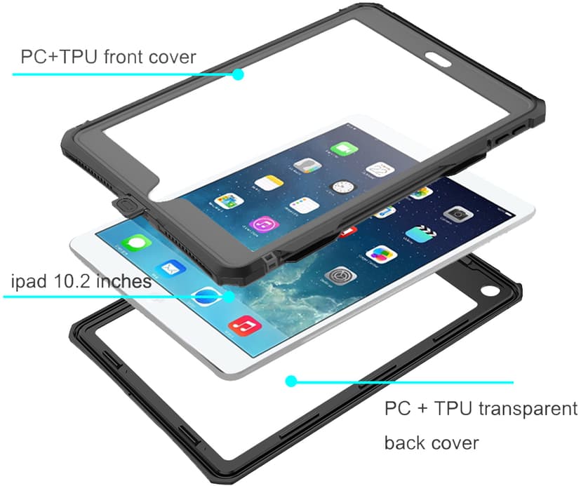 Armor-X Vanntett deksel iPad 10.2" 7th gen, iPad 10.2" 8th gen, iPad 10.2" 9th gen Sort