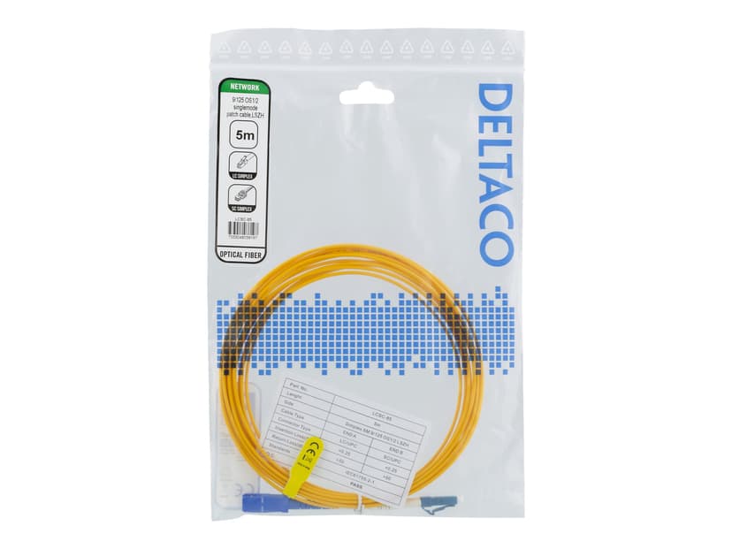 Deltaco OS1/2 Fiber cable, LC - SC, 9/125, singlemode, LSZH, 5m 5m LC SC OS1/OS2